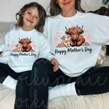 Mother's Day PNG Highland Cow Mom Sublimation Design Floral Clipart Funny Retro Mom PNG Happy Mothers Day Gift