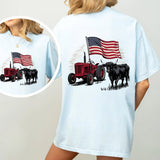 Western Highland Cow USA Flag Tractor PNG 4th of July Patriotic Farm Life Freedom Vintage Rustic Sublimation Country Independence Day