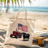 Western Highland Cow USA Flag Tractor PNG 4th of July Patriotic Farm Life Freedom Vintage Rustic Sublimation Country Independence Day