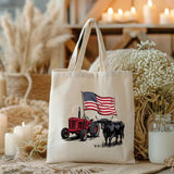 Western Highland Cow USA Flag Tractor PNG 4th of July Patriotic Farm Life Freedom Vintage Rustic Sublimation Country Independence Day