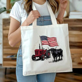 Western Highland Cow USA Flag Tractor PNG 4th of July Patriotic Farm Life Freedom Vintage Rustic Sublimation Country Independence Day
