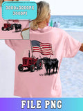 Western Highland Cow USA Flag Tractor PNG 4th of July Patriotic Farm Life Freedom Vintage Rustic Sublimation Country Independence Day