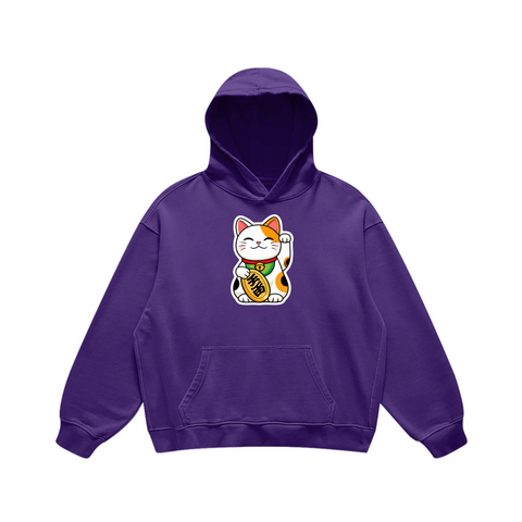Lucky Cat Vibes – Maneki Neko Hoodie for Good Fortune
