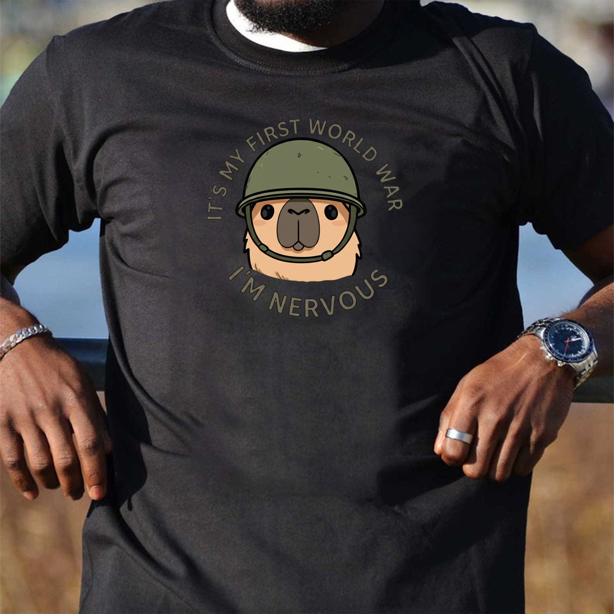 Just Vibing with My Capybara – Funny Animal T-Shirt